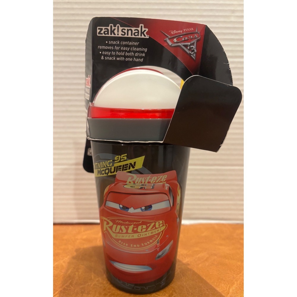 Disney Pixar Cars 3 Zak Snak 2-in-1 Snack and Drink Cup Lightning McQueen 10oz